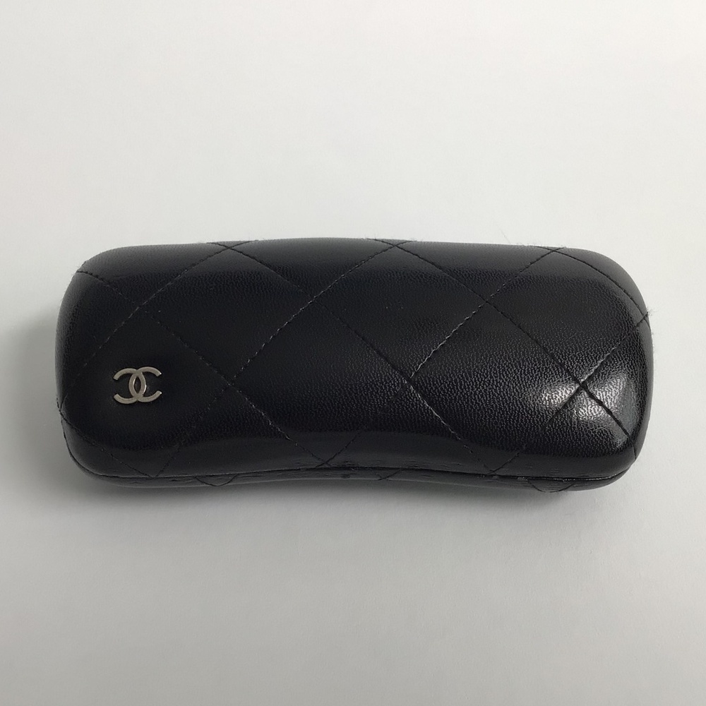 CHANEL Quilted Eyeglasses Hard Case Silver CC Logo Luxury Black Size OS